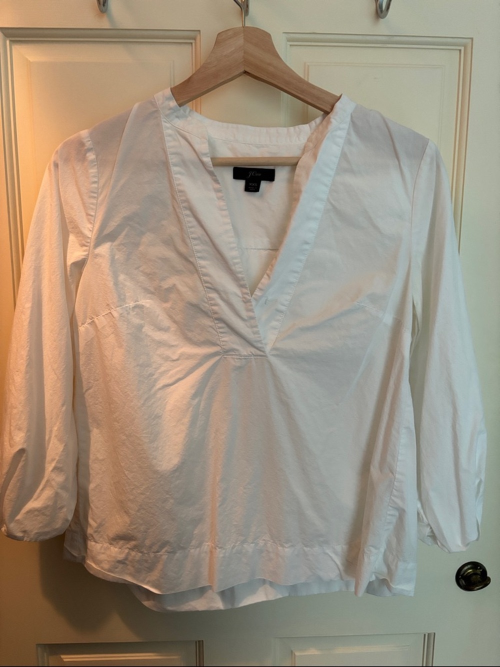 J. Crew White V-Neck poplin Blouse